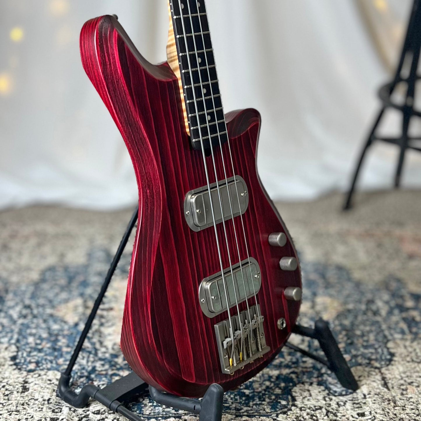 Carved Top Shelby TB2 30-Inch Short-Scale Bass in Cherry Bomb with Fralin Custom Big Single T-Bird Pickup Set (Passive) and V-V-T Electronics (Passive)