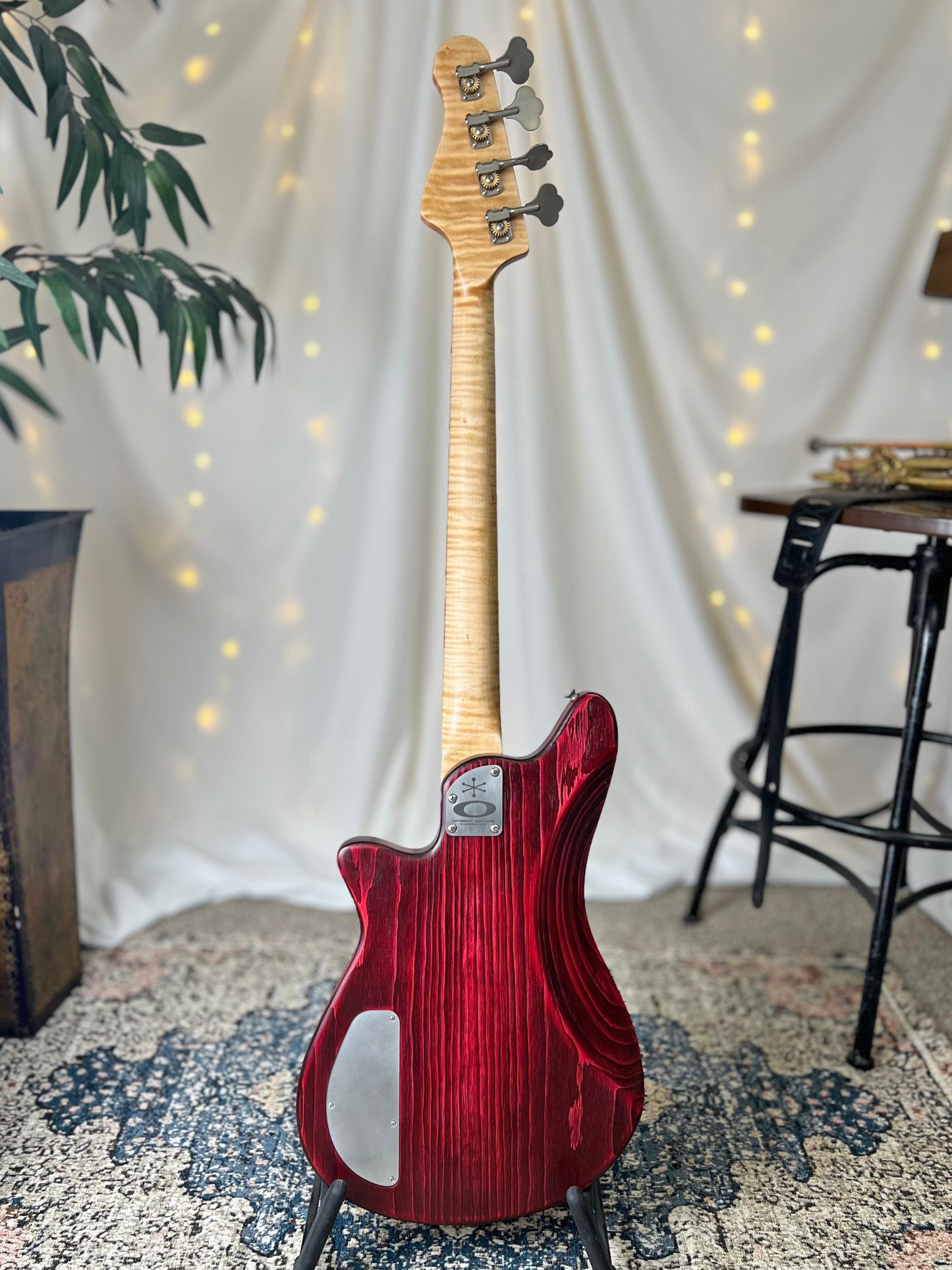 Carved Top Shelby TB2 30-Inch Short-Scale Bass in Cherry Bomb with Fralin Custom Big Single T-Bird Pickup Set (Passive) and V-V-T Electronics (Passive)