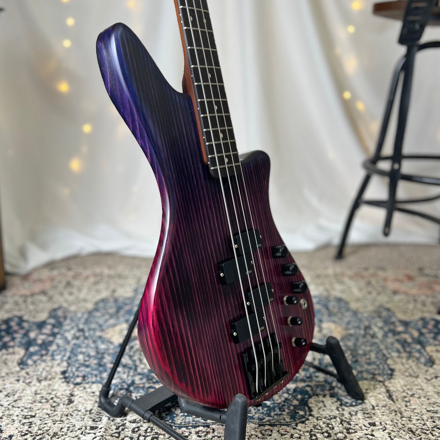 Offbeat Guitars Modern Series Jacqueline RP2-34 34-Inch Long-Scale Bass in Blue Rose Fade with EMG PCS-PA Pickup Set (Active) and EMG V-B-T with B64EQ 3-Band Preamp (Active-18v)-2E022001-.75