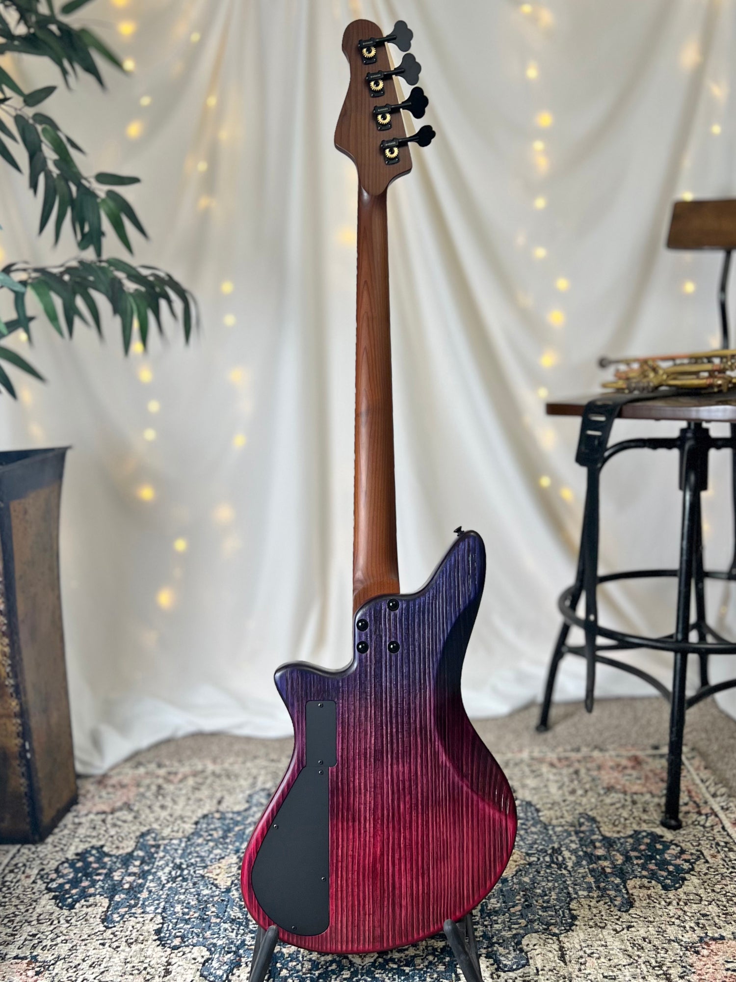 Offbeat Guitars Modern Series Jacqueline RP2-34 34-Inch Long-Scale Bass in Blue Rose Fade with EMG PCS-PA Pickup Set (Active) and EMG V-B-T with B64EQ 3-Band Preamp (Active-18v)-2E022001-Back Full