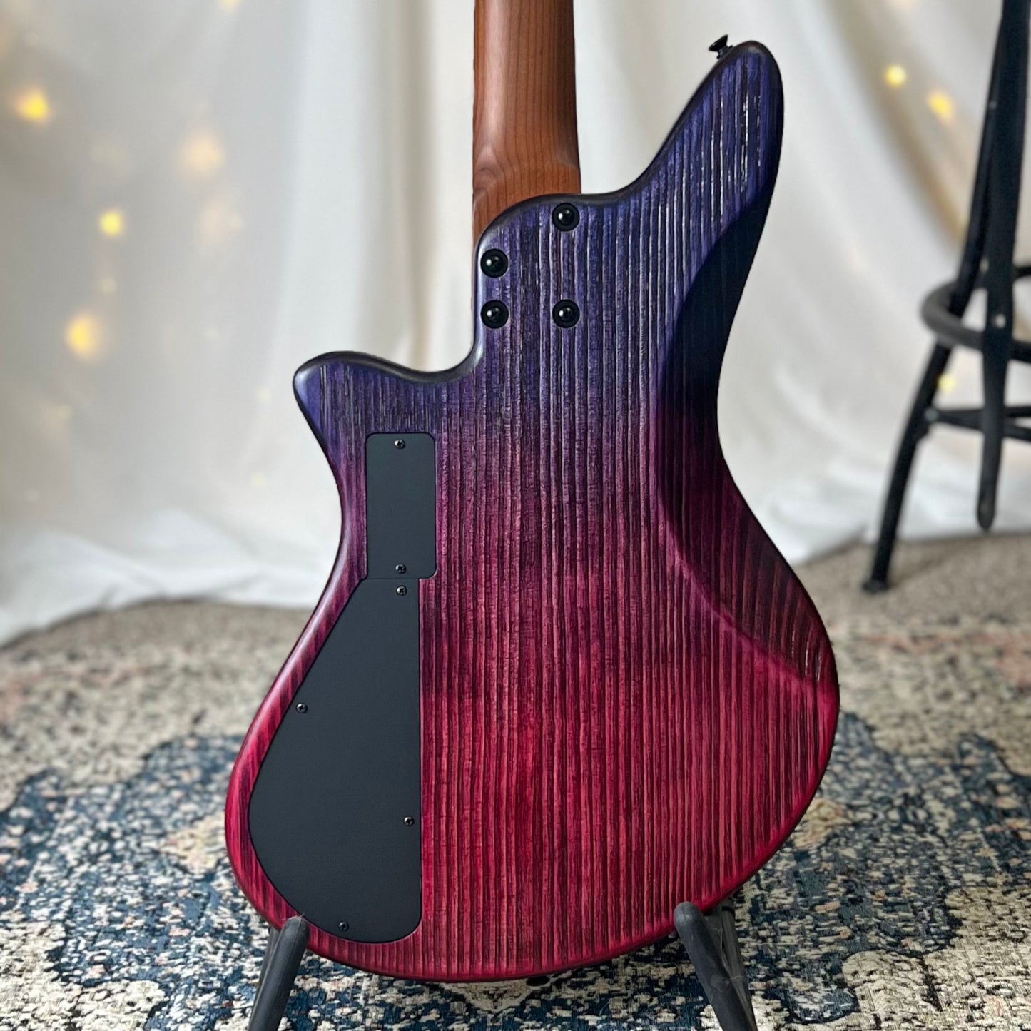 Offbeat Guitars Modern Series Jacqueline RP2-34 34-Inch Long-Scale Bass in Blue Rose Fade with EMG PCS-PA Pickup Set (Active) and EMG V-B-T with B64EQ 3-Band Preamp (Active-18v)-2E022001-Back Square