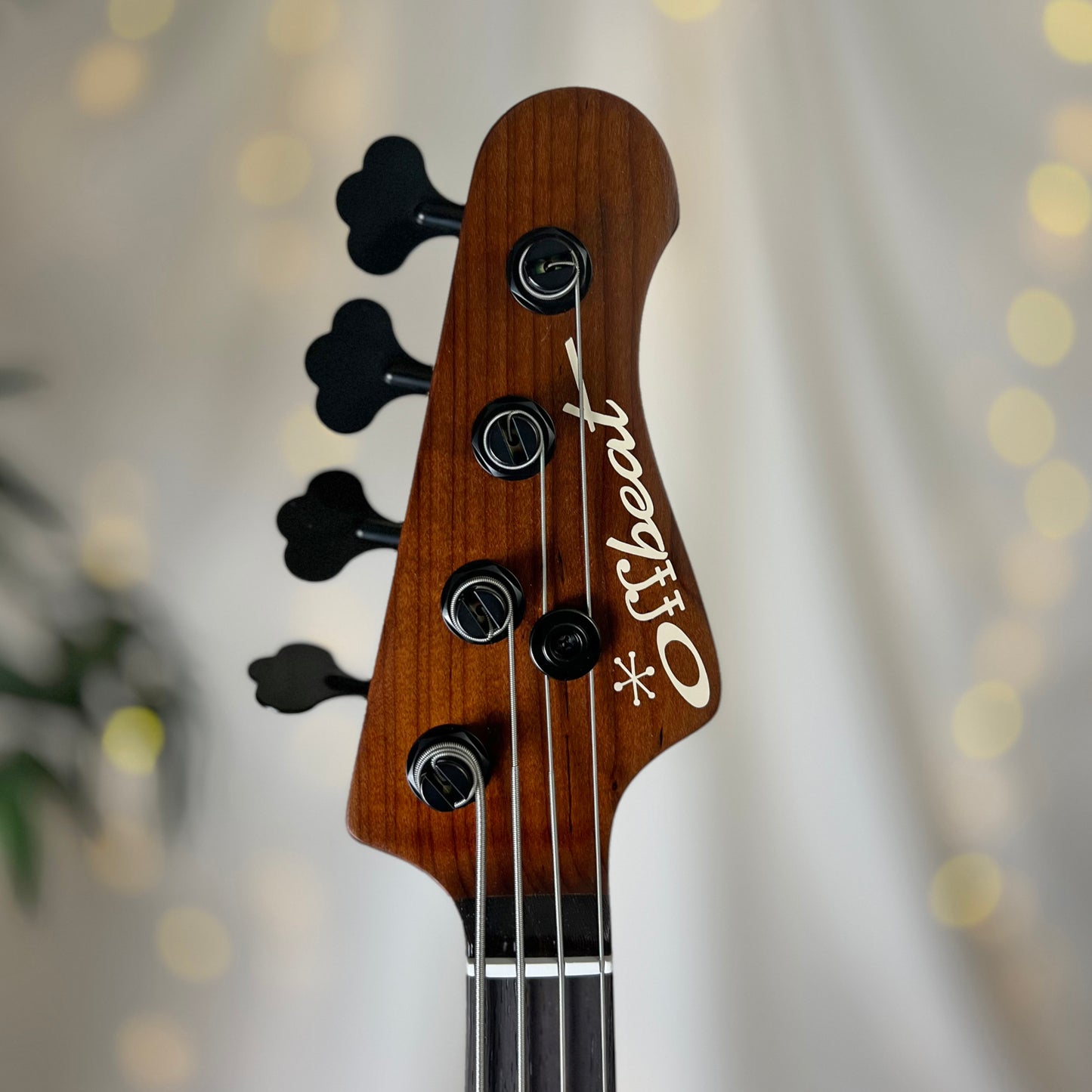 Offbeat Guitars Modern Series Jacqueline RP2-34 34-Inch Long-Scale Bass in Blue Rose Fade with EMG PCS-PA Pickup Set (Active) and EMG V-B-T with B64EQ 3-Band Preamp (Active-18v)-2E022001-Headstock Front