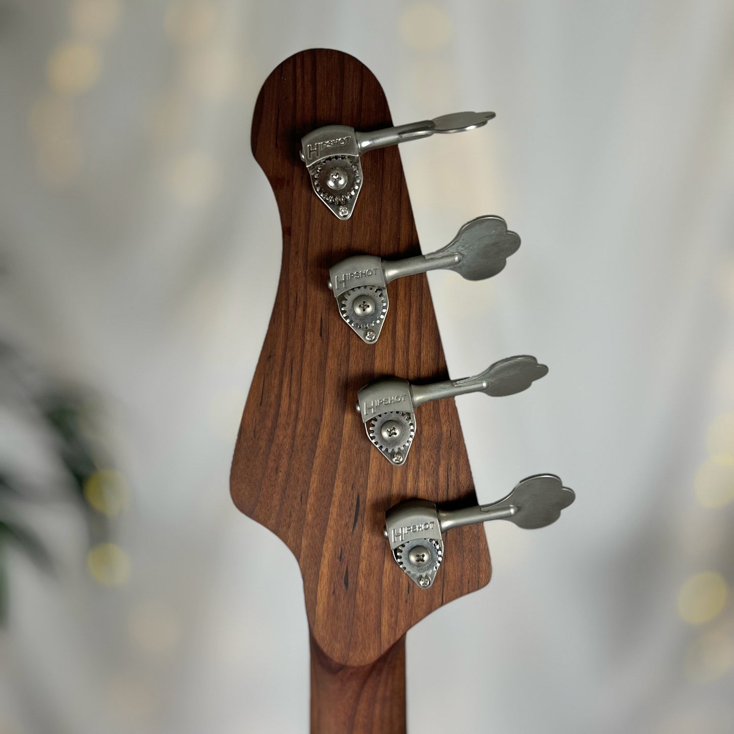 Pamela P 34-Inch Long-Scale Bass in 150-Year-Old Reclaimed Pine with Antiqued Brass Pickguard and Fralin P-Bass Pickup - Headstock Back