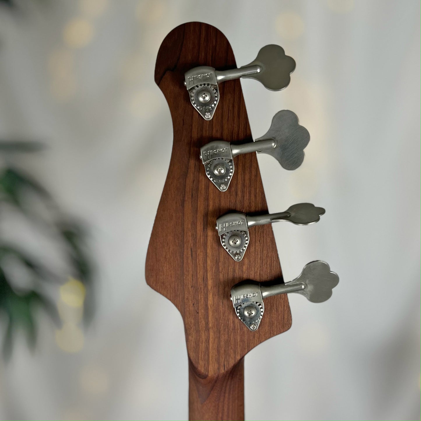 Pamela P 34-Inch Long-Scale Bass in 150-Year-Old Reclaimed Pine with Patinaed Brass Pickguard and Fralin P-Bass Pickup - Headstock Back