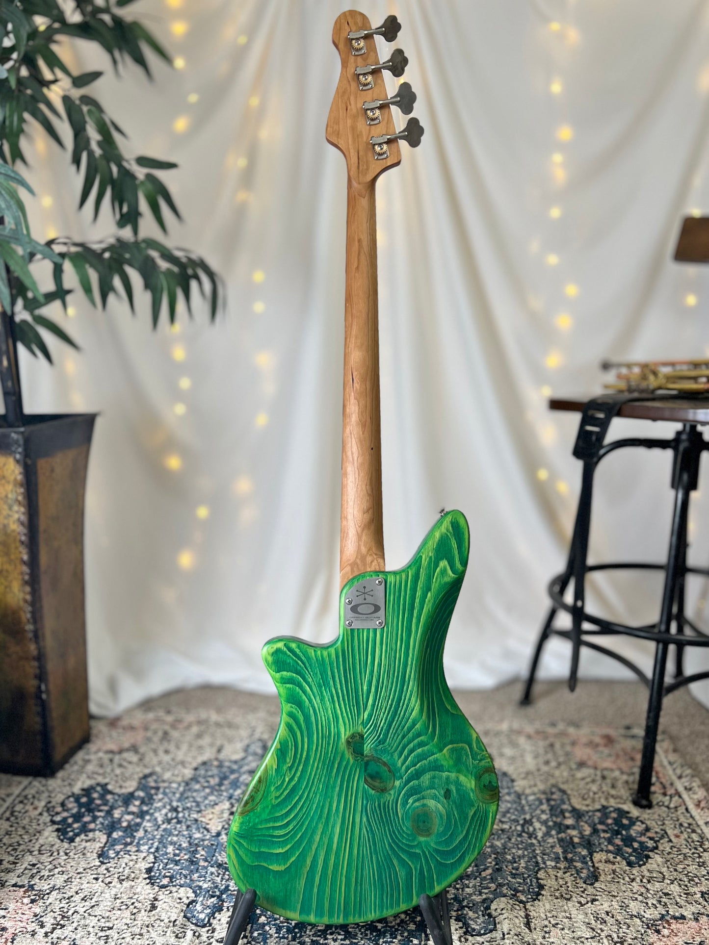 Traditional Jacqueline TB2-34 34-Inch Long-Scale Bass in Get Lucky Green with Fralin Custom Big Single T-Bird Pickup Set (Passive) and V-V-T Electronics (Passive) - 2E012002 - Back Full