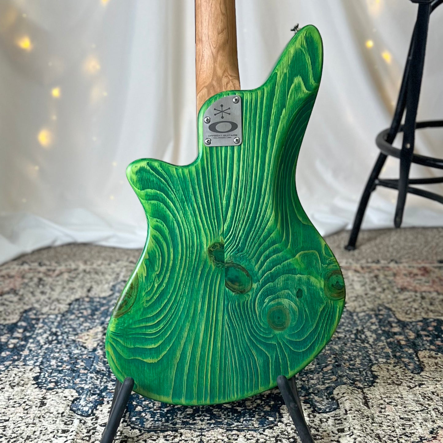Traditional Jacqueline TB2-34 34-Inch Long-Scale Bass in Get Lucky Green with Fralin Custom Big Single T-Bird Pickup Set (Passive) and V-V-T Electronics (Passive) - 2E012002 - Back Square