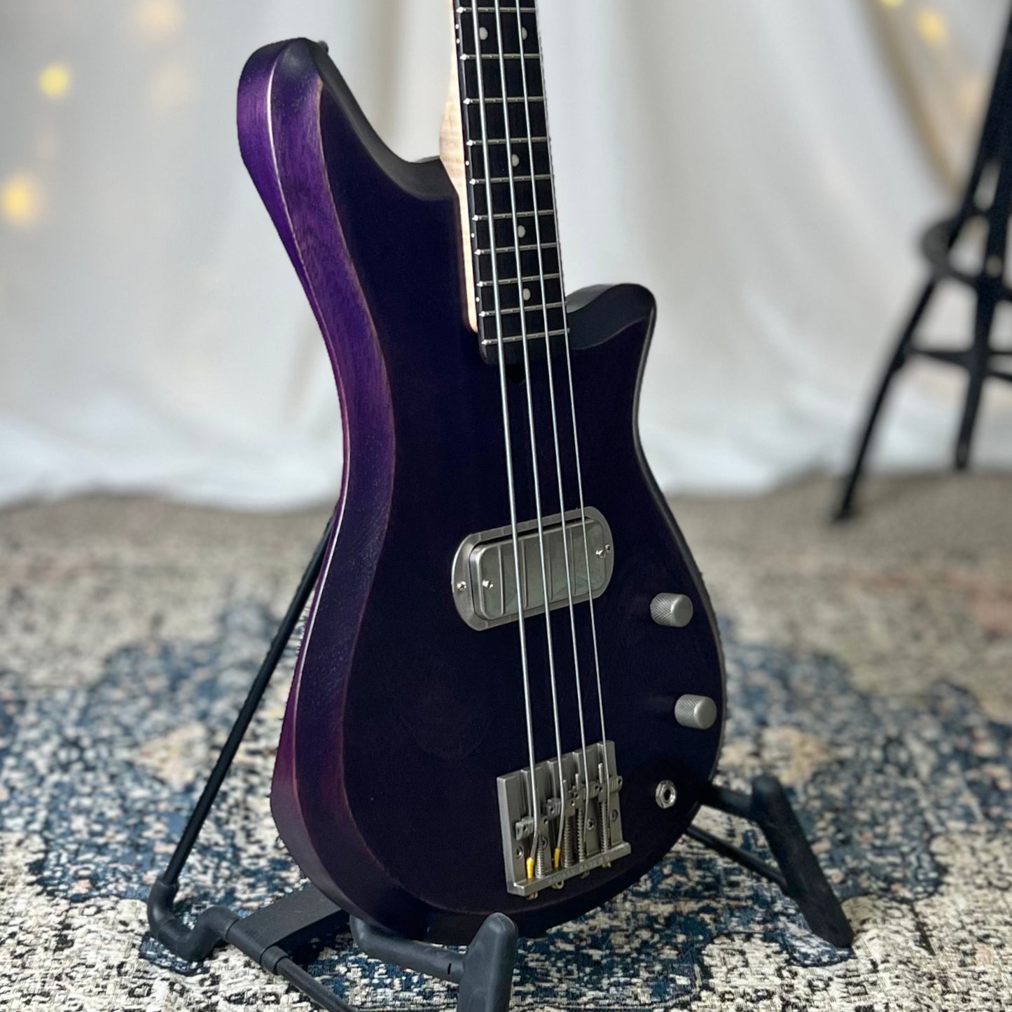 Offbeat Guitars Carved Top Traditional Series Shelby P 30-Inch Short-Scale Bass in Purple on Spanish Cedar with Fralin Custom Big Single T-Bird Pickup - 2E072003 - .75
