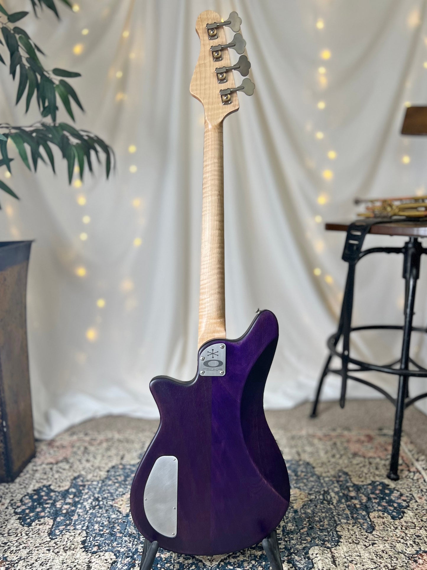Offbeat Guitars Carved Top Traditional Series Shelby P 30-Inch Short-Scale Bass in Purple on Spanish Cedar with Fralin Custom Big Single T-Bird Pickup - 2E072003 - Back Full