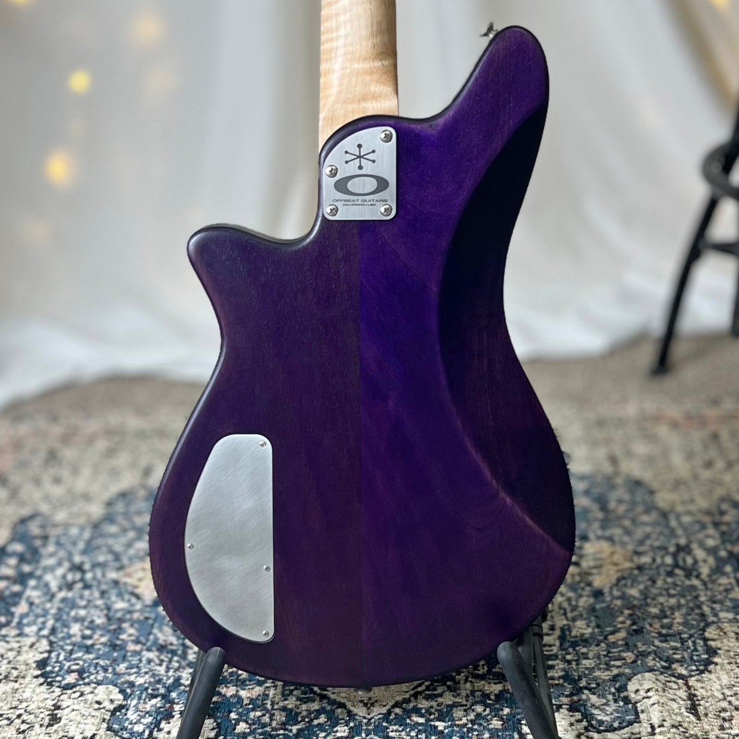 Offbeat Guitars Carved Top Traditional Series Shelby P 30-Inch Short-Scale Bass in Purple on Spanish Cedar with Fralin Custom Big Single T-Bird Pickup - 2E072003 - Back Square