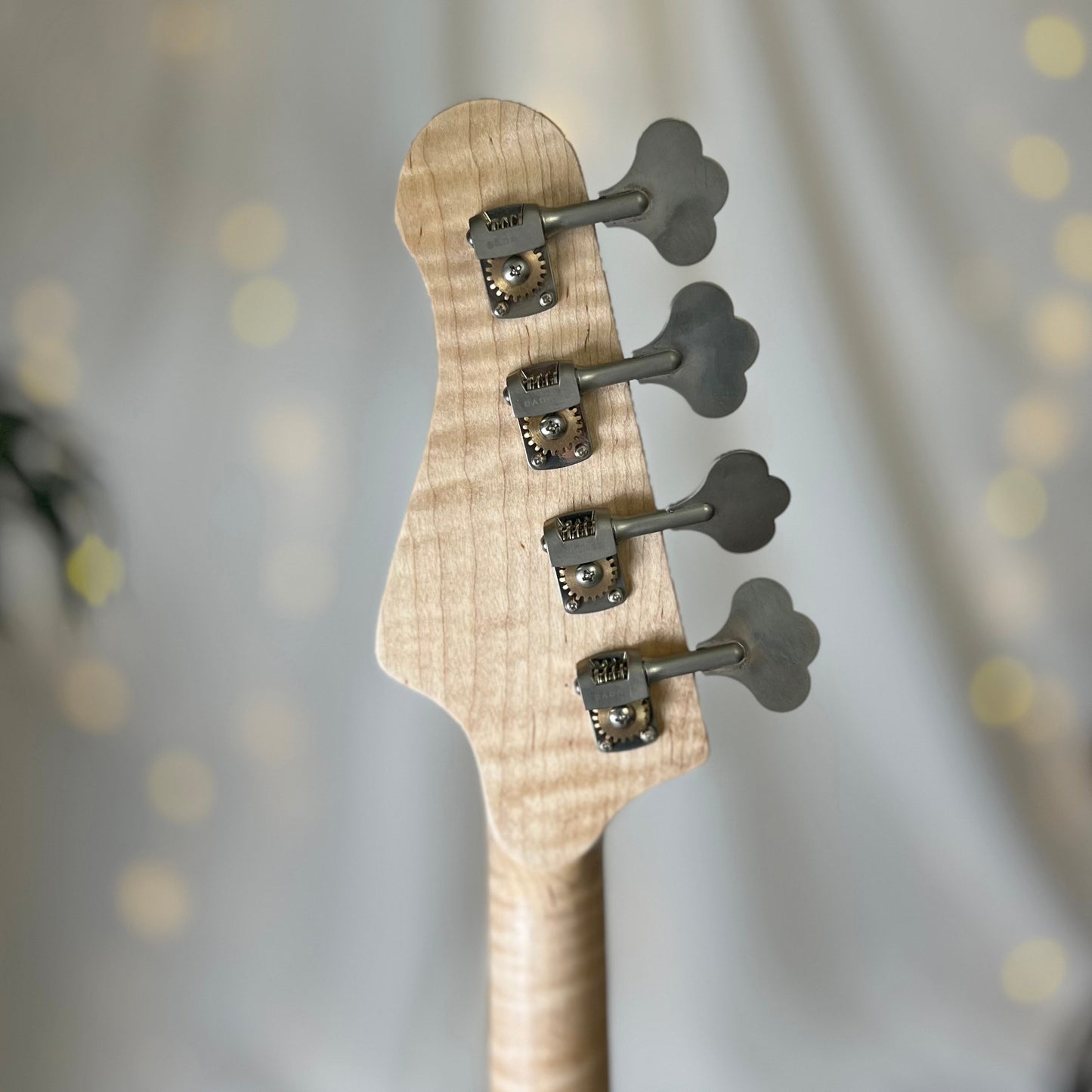 Offbeat Guitars Carved Top Traditional Series Shelby P 30-Inch Short-Scale Bass in Purple on Spanish Cedar with Fralin Custom Big Single T-Bird Pickup - 2E072003 - Headstock Back