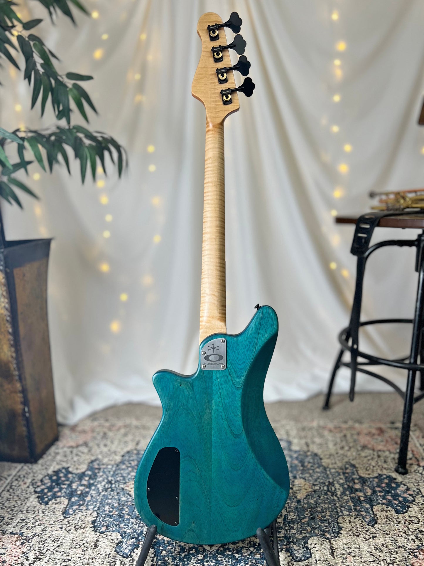 Offbeat Guitars Carved Top Traditional Series Shelby P 30-Inch Short-Scale Bass in Turquoise on Spanish Cedar with Nordstrand NP4 A3 Pickup - 2E072001 - Back Full