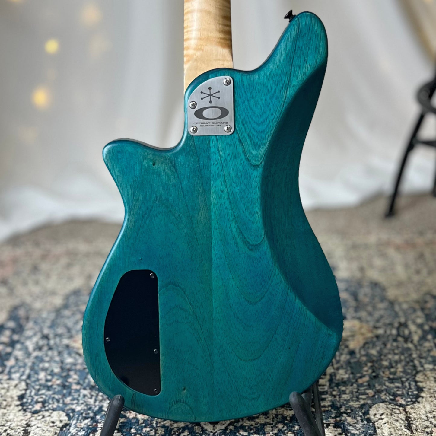 Offbeat Guitars Carved Top Traditional Series Shelby P 30-Inch Short-Scale Bass in Turquoise on Spanish Cedar with Nordstrand NP4 A3 Pickup - 2E072001 - Back Square