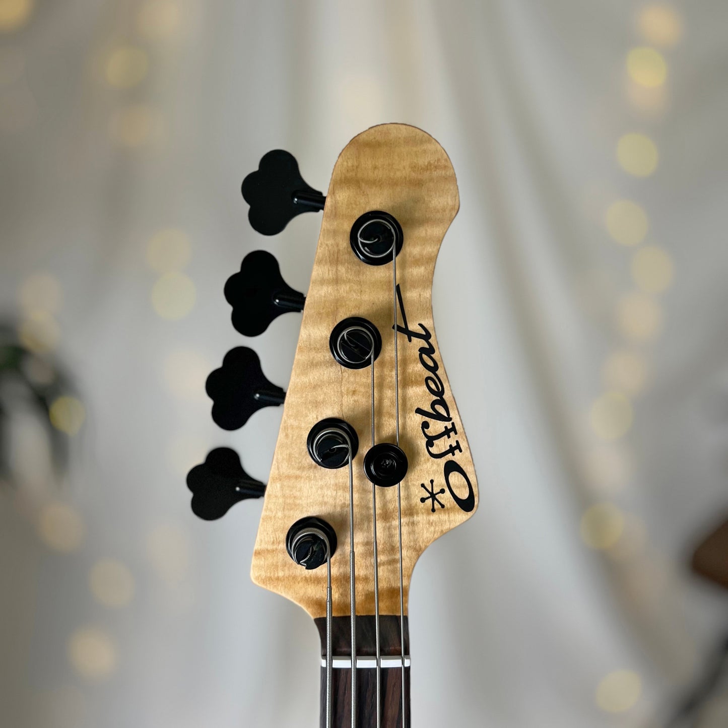 Offbeat Guitars Carved Top Traditional Series Shelby P 30-Inch Short-Scale Bass in Turquoise on Spanish Cedar with Nordstrand NP4 A3 Pickup - 2E072001 - Headstock Front