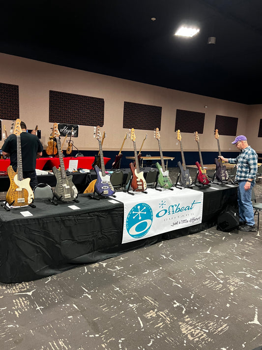 Offbeat Guitars exhibitor booth at the 2024 Colorado Guitar Show and Custom Luthier Expo