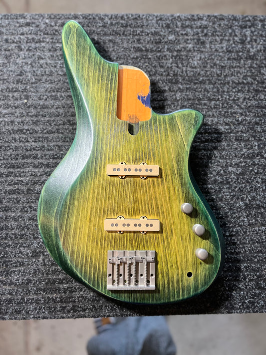 $500 DEPOSIT TO HOLD Jacqueline J2-32 32-Inch Medium-Scale Bass in Dragonskin with Fralin Jazz Bass (Passive) Pickup Set and V-V-T (Passive) Electronics - 2E122001 - Bass Body in Process 2