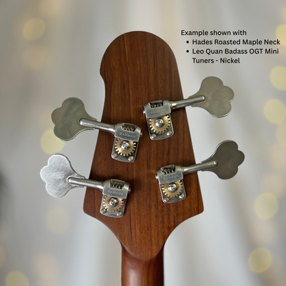 Example of 2+2 Headstock Back with Hades Roasted Maple Neck and Leo Quan Badass OGT Mini Keys Nickel