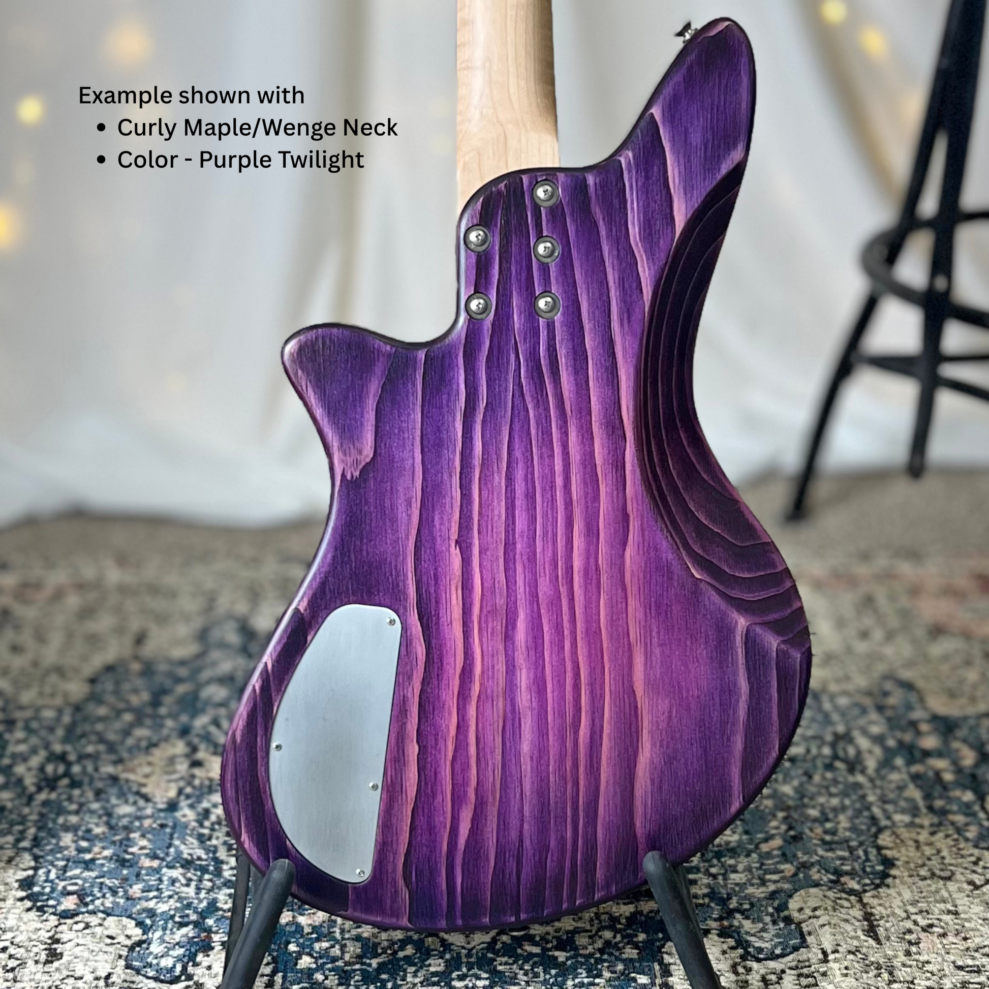 Example of Jacqueline RPJ-32 Back Square with Curly Maple/Wenge Neck and Purple Twilight Finish