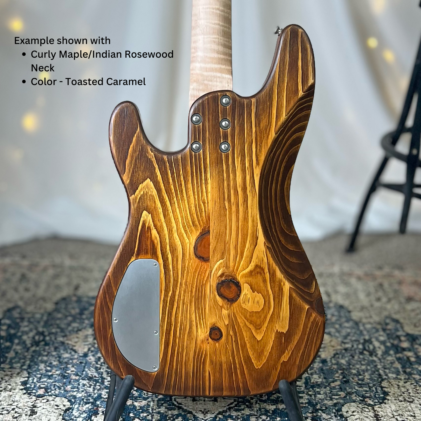 Example of Pamela S-32 Back Square with Curly MapleIndian Rosewood Neck and Color Toasted Caramel
