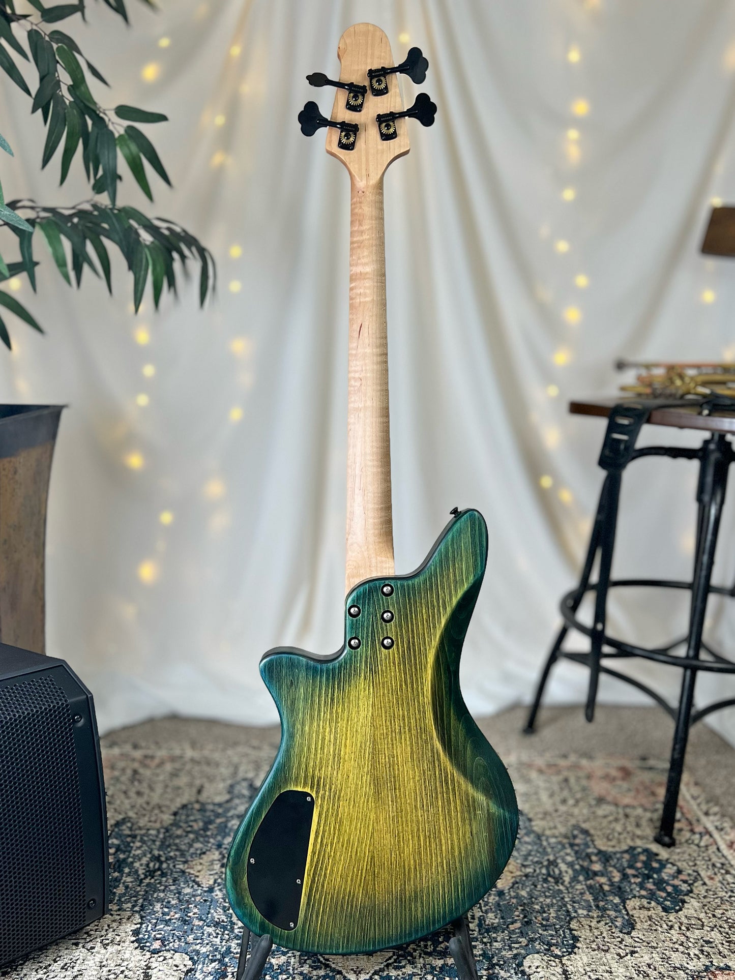 Jacqueline J2-32 32-Inch Medium-Scale Bass in Dragonskin on Textured Pine with Fralin Jazz Bass Pickup Set Passive and V-V-T Electronics Passive - 2E122001 - Back Full