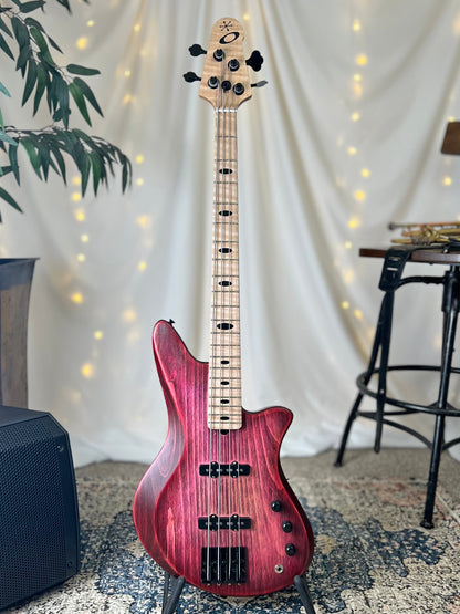 Jacqueline J2-32 32-Inch Medium-Scale Bass in Roses Are Red with Nordstrand NJ4 (Passive) Pickup Set and V-V-T (Passive) Electronics - 2E122002 - Front Full