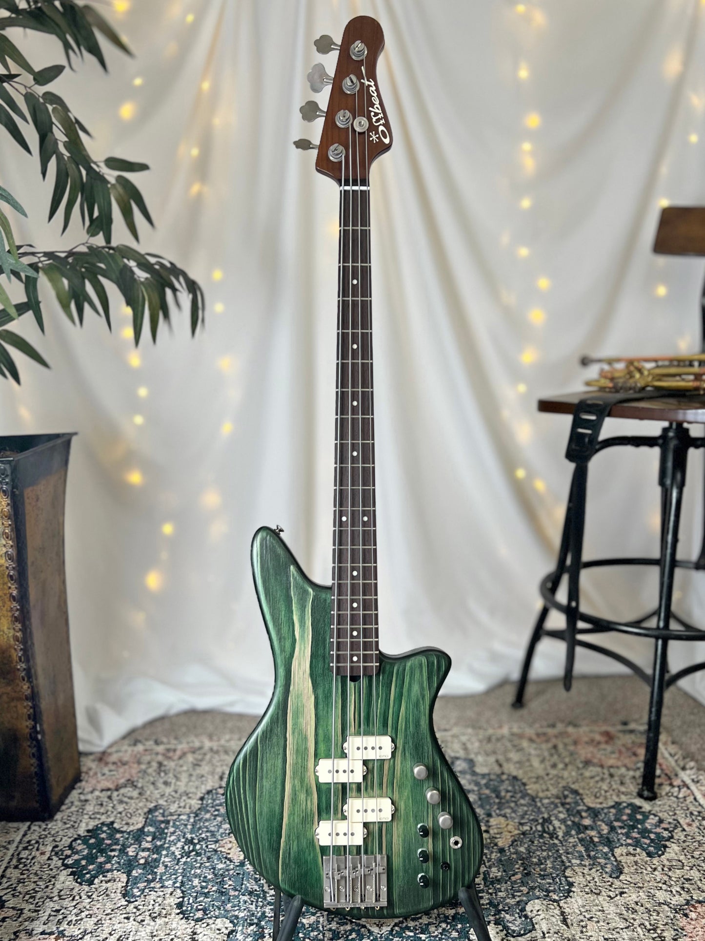 CLEARANCE - PLEK Setup - Modern Series Jacqueline RP2-34 34-Inch Long-Scale Bass in Jade Glow with EMG PVHZ/GZR-P Pickup Set (Passive) and SPPP/SPPP/T and Trickfish IPA 3-Band Preamp (Active)