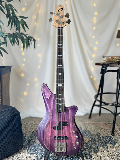 Jacqueline RPJ-32 32-Inch Medium-Scale Bass in Purple Twilight with EMG Geezer Butler PJ (Passive) Pickup Set and EMG SPPP/V/T (Passive) Electronics, PLEK Setup