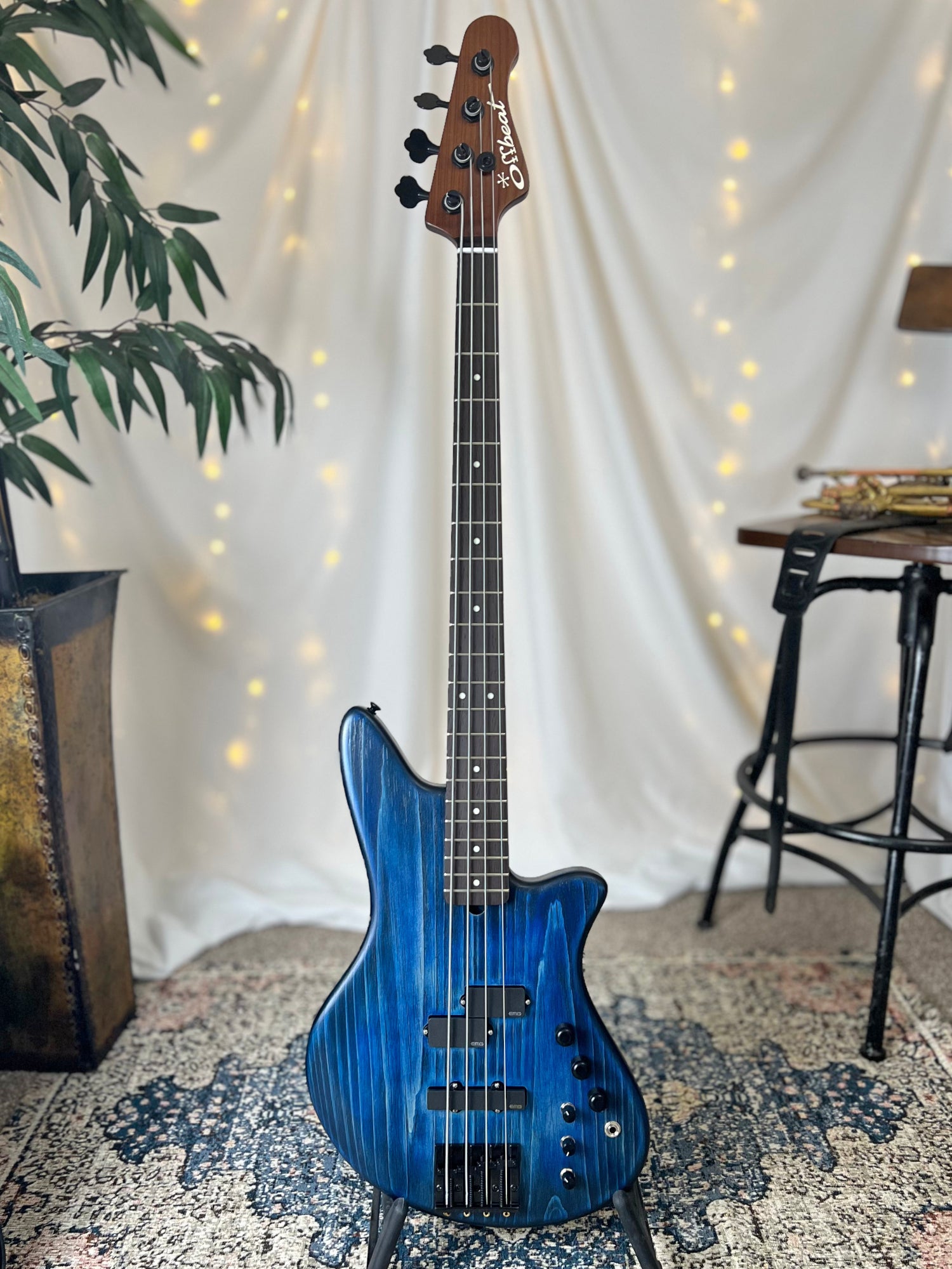 Jacqueline RPJ-34 34-Inch Long-Scale Bass in Midnight Glow with EMG PCS/JA Pickup Set (Active) and EMG V/B/T and B64EQ (Active - 18v) - 2E042004 - Front Full