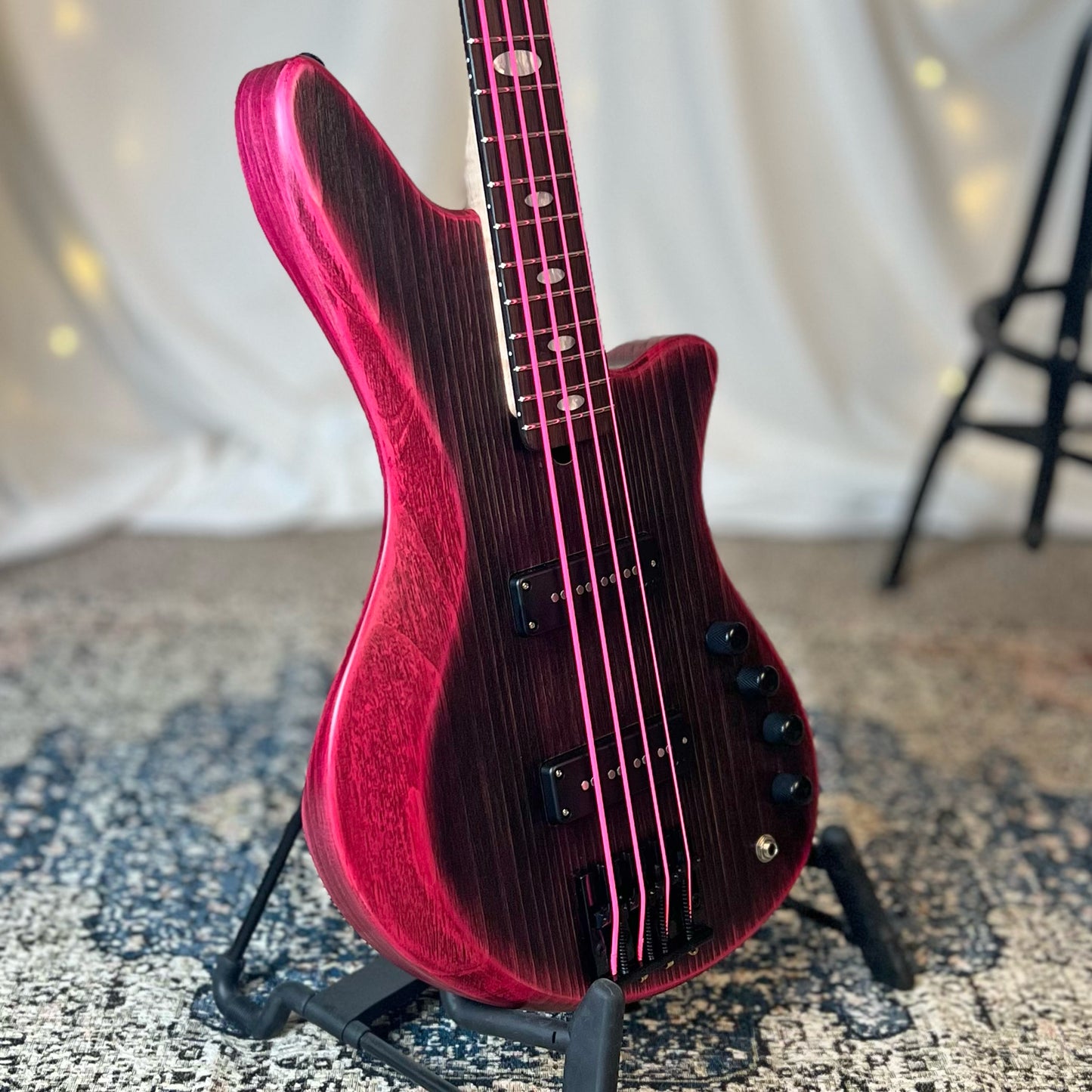 Jacqueline SB2-32 32-Inch Medium-Scale Bass in Rose Eclipse with Trickfish Split Coil (Passive) Pickup Set and Flexcore 2-Band (Active) Electronics, PLEK Setup