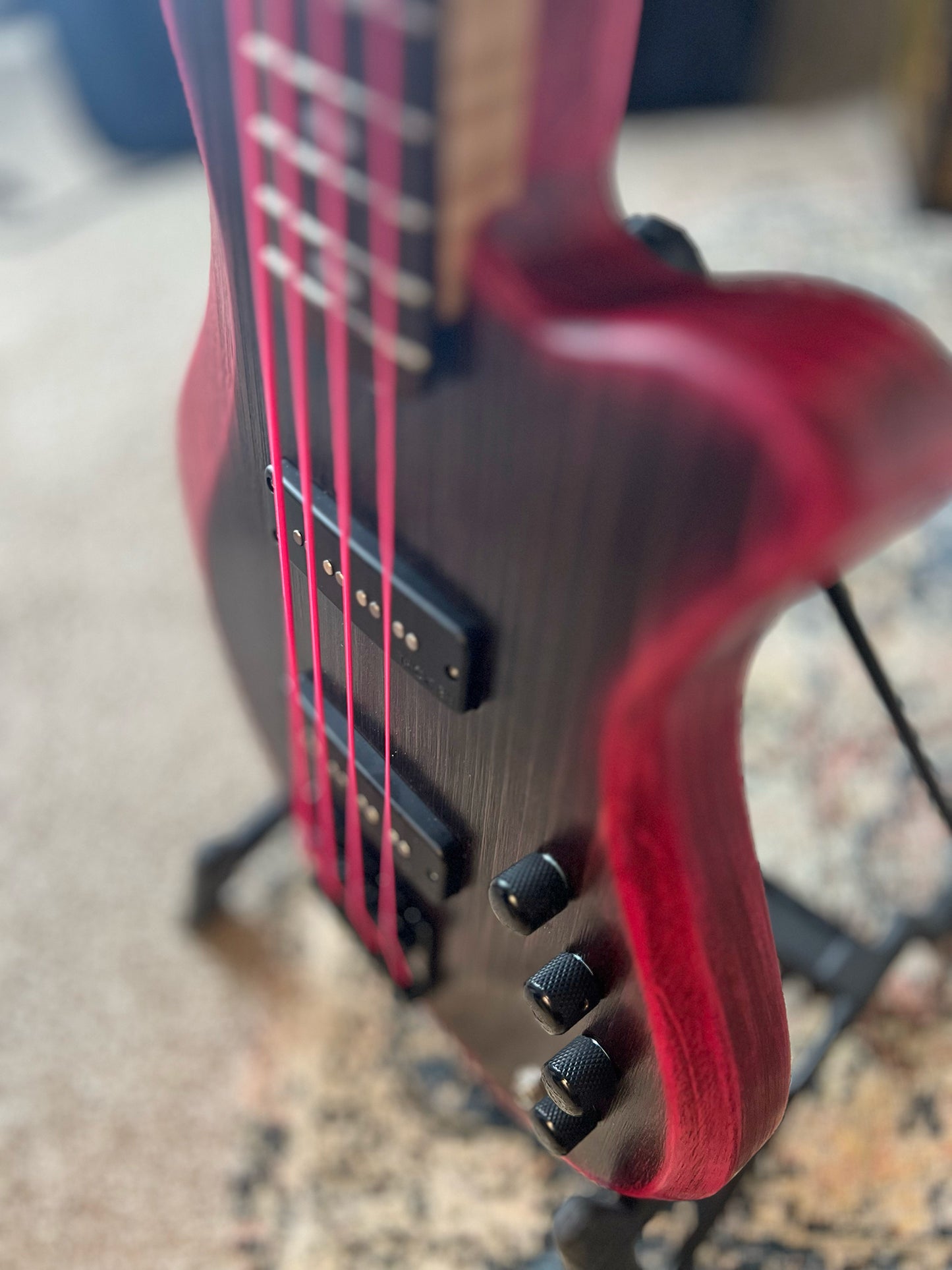Jacqueline SB2-32 32-Inch Medium-Scale Bass in Rose Eclipse with Trickfish Split Coil (Passive) Pickup Set and Flexcore 2-Band (Active) Electronics, PLEK Setup
