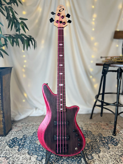 Jacqueline SB2-32 32-Inch Medium-Scale Bass in Rose Eclipse with Trickfish Split Coil (Passive) Pickup Set and Flexcore 2-Band (Active) Electronics, PLEK Setup