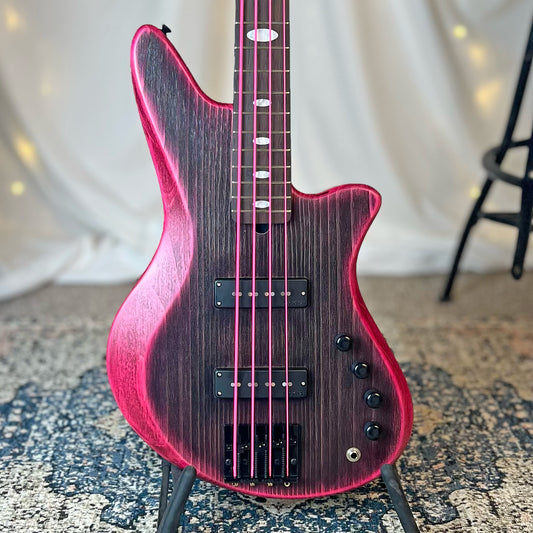 Jacqueline SB2-32 32-Inch Medium-Scale Bass in Rose Eclipse with Trickfish Split Coil (Passive) Pickup Set and Flexcore 2-Band (Active) Electronics, PLEK Setup