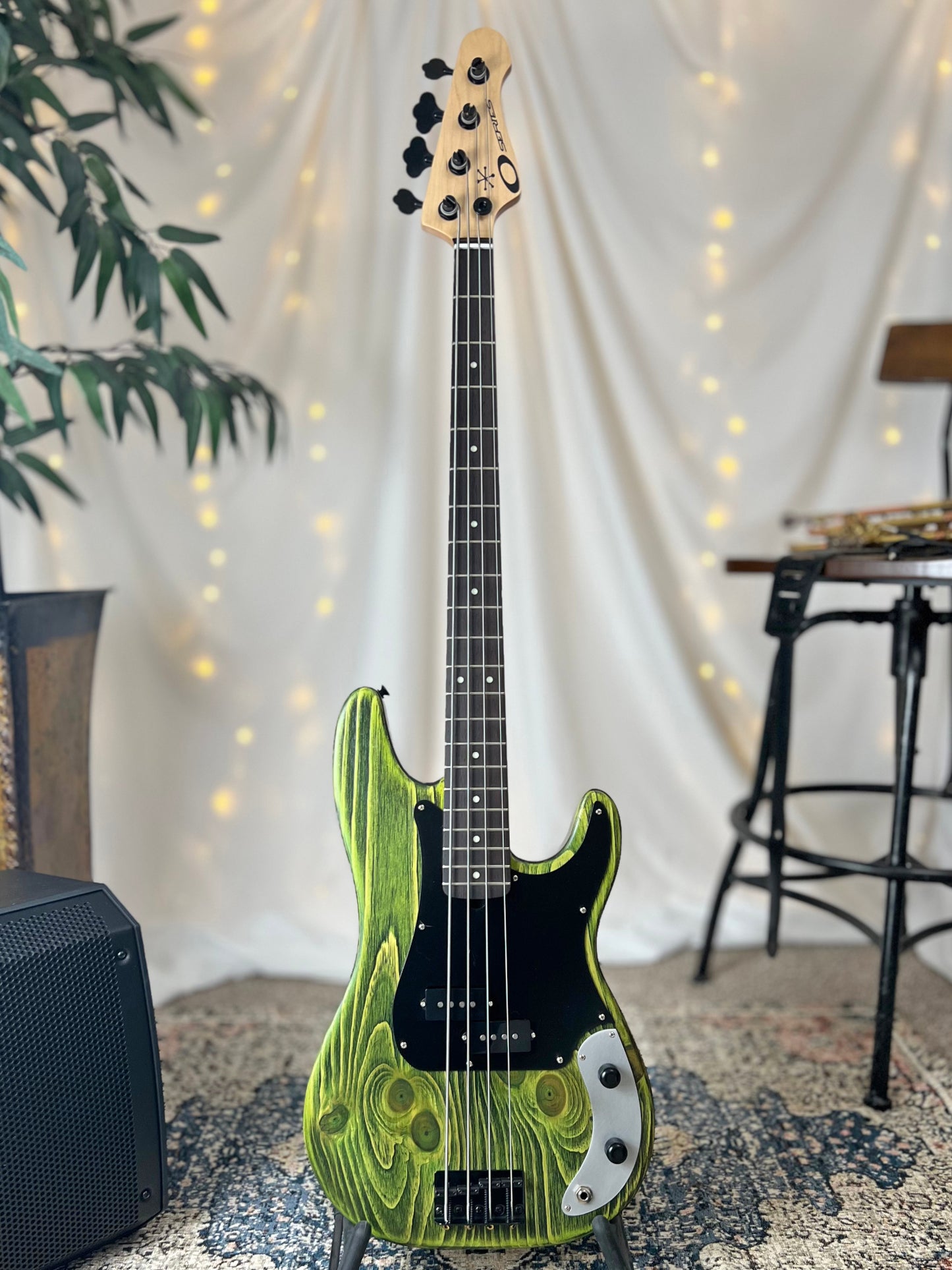 O* Series Pamela P 34-Inch Long-Scale Bass in Riddle Me This Green with Tonerider Classic P Pickup (Passive) - 2E015003 - Front Full