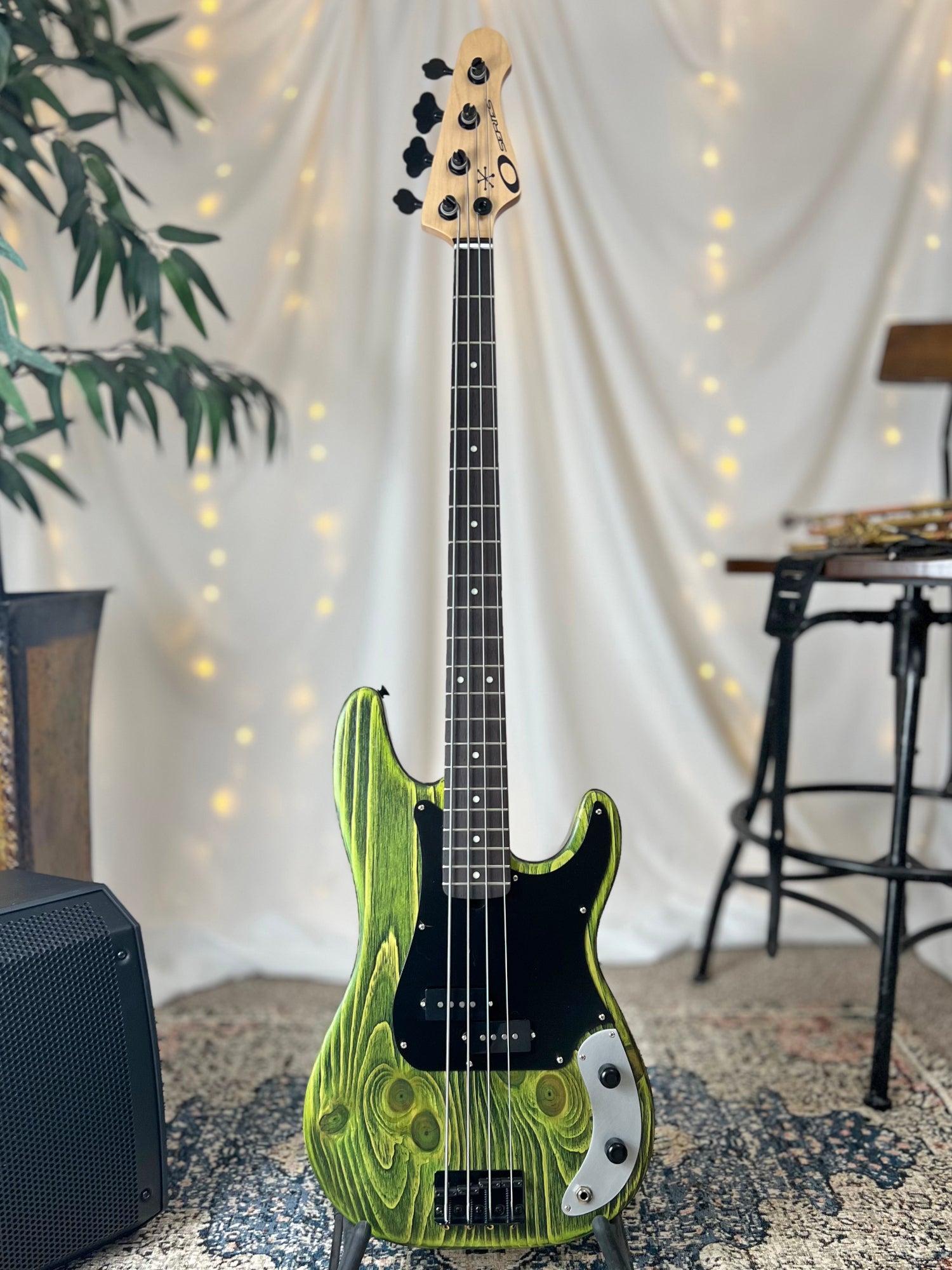 O* Series Pamela P 34-Inch Long-Scale Bass in Riddle Me This Green with Tonerider Classic P Pickup (Passive) - 2E015003 - Front Full