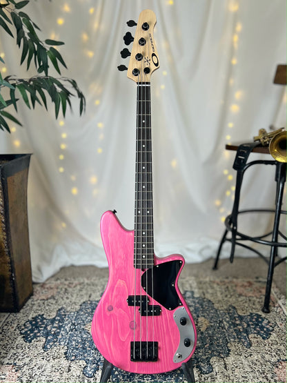 O Series Shelby P 30-Inch Short-Scale Bass in Power Pink with Tonerider Classic P Pickup - 2D105001 - Front Full