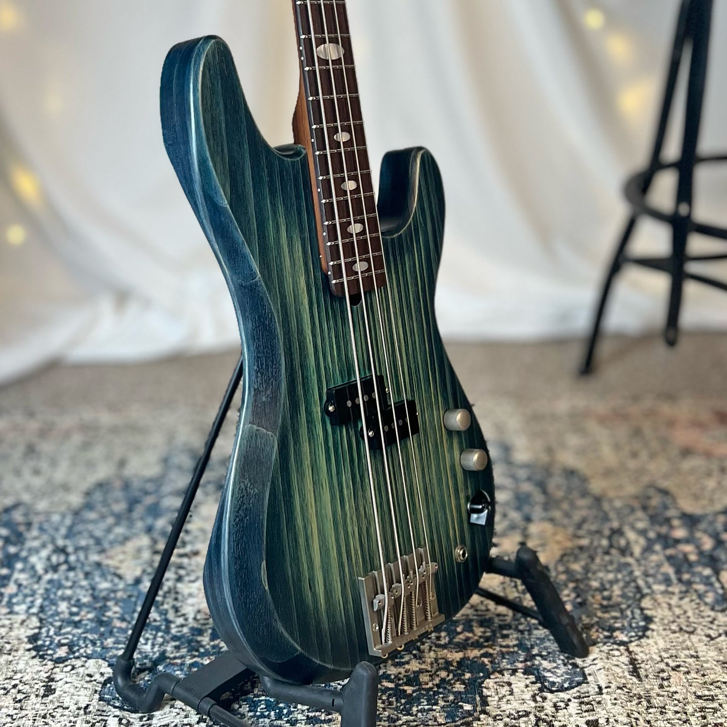 Pamela P-32 32-Inch Medium-Scale Bass in Deep Water Glow with Fralin P-Bass (Passive) Pickup and V-T-Varitone (Passive) Electronics, PLEK Setup