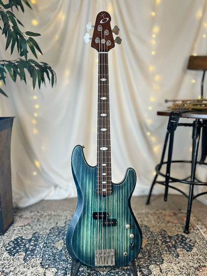 Pamela P-32 32-Inch Medium-Scale Bass in Deep Water Glow with Fralin P-Bass (Passive) Pickup and V-T-Varitone (Passive) Electronics, PLEK Setup