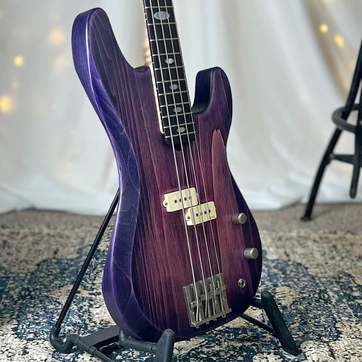 Pamela P-32 32-Inch Medium-Scale Bass in Purple Twilight on Textured Pine with EMG Geezer Butler P Pickup Passive and SPPP T Electronics Passive - 2E122003 - 75