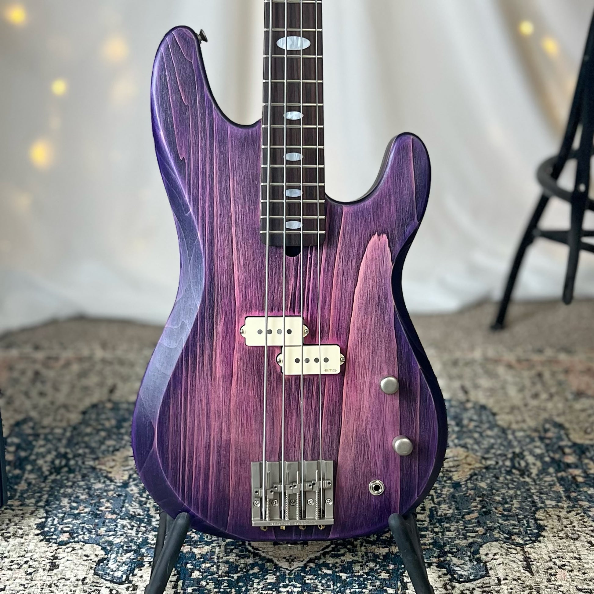 Pamela P-32 32-Inch Medium-Scale Bass in Purple Twilight on Textured Pine with EMG Geezer Butler P Pickup Passive and SPPP T Electronics Passive - 2E122003 - Front Square