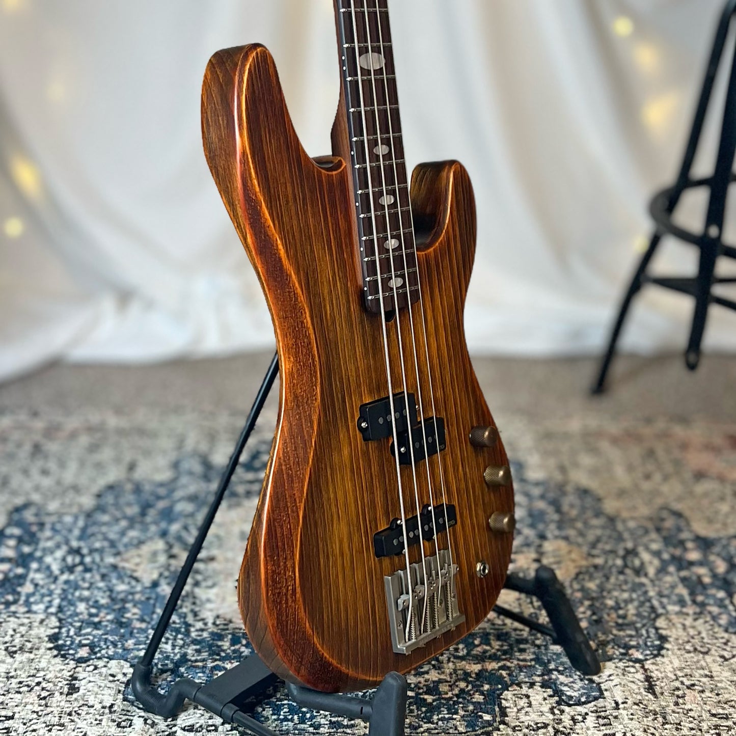 Pamela PJ-32 32-Inch Medium-Scale Bass in Tiger Eye with EMG Geezer Butler PJ (Passive) Pickup Set and SPPP-V-T (Passive) Electronics, PLEK Setup