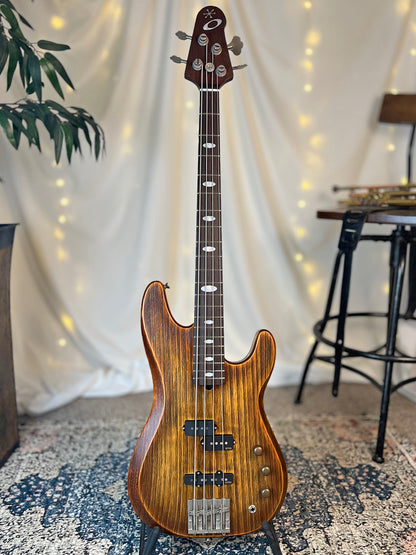 Pamela PJ-32 32-Inch Medium-Scale Bass in Tiger Eye with EMG Geezer Butler PJ (Passive) Pickup Set and SPPP-V-T (Passive) Electronics, PLEK Setup
