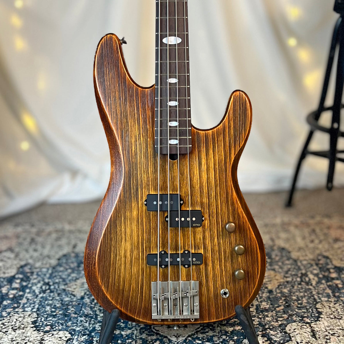 Pamela PJ-32 32-Inch Medium-Scale Bass in Tiger Eye with EMG Geezer Butler PJ (Passive) Pickup Set and SPPP-V-T (Passive) Electronics, PLEK Setup