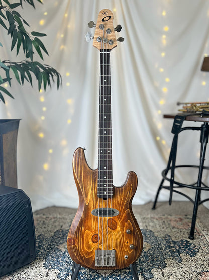 Pamela S-32 32-Inch Medium-Scale Bass in Toasted Caramed on Textured Knotty Pine with Fralin Split 51P Bass Pickup Passive and V-T Electronics Passive - 2E112002 - Front Full