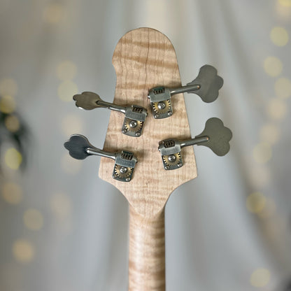 Pamela S-32 32-Inch Medium-Scale Bass in Toasted Caramed on Textured Knotty Pine with Fralin Split 51P Bass Pickup Passive and V-T Electronics Passive - 2E112002 - Headstock Back