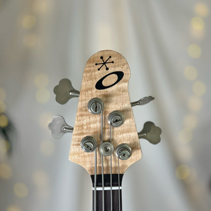 Pamela S-32 32-Inch Medium-Scale Bass in Toasted Caramed on Textured Knotty Pine with Fralin Split 51P Bass Pickup Passive and V-T Electronics Passive - 2E112002 - Headstock Front