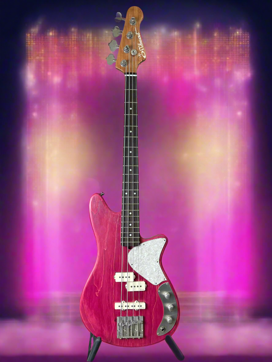 Shelby PJ 30-Inch Short-Scale Bass in Raspberry Beret with EMG Geezer Butler PJ (Passive) Pickup Set and EMG SPPP/V/T (Passive) Electronics