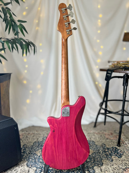 Shelby PJ 30-Inch Short-Scale Bass in Raspberry Beret with EMG Geezer Butler PJ (Passive) Pickup Set and EMG SPPP/V/T (Passive) Electronics - 2D112004 - Back Full