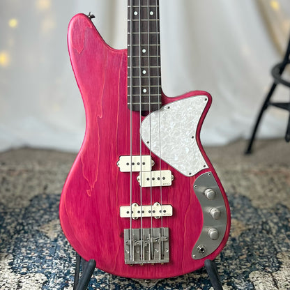 Shelby PJ 30-Inch Short-Scale Bass in Raspberry Beret with EMG Geezer Butler PJ (Passive) Pickup Set and EMG SPPP/V/T (Passive) Electronics - 2D112004 - Front Square