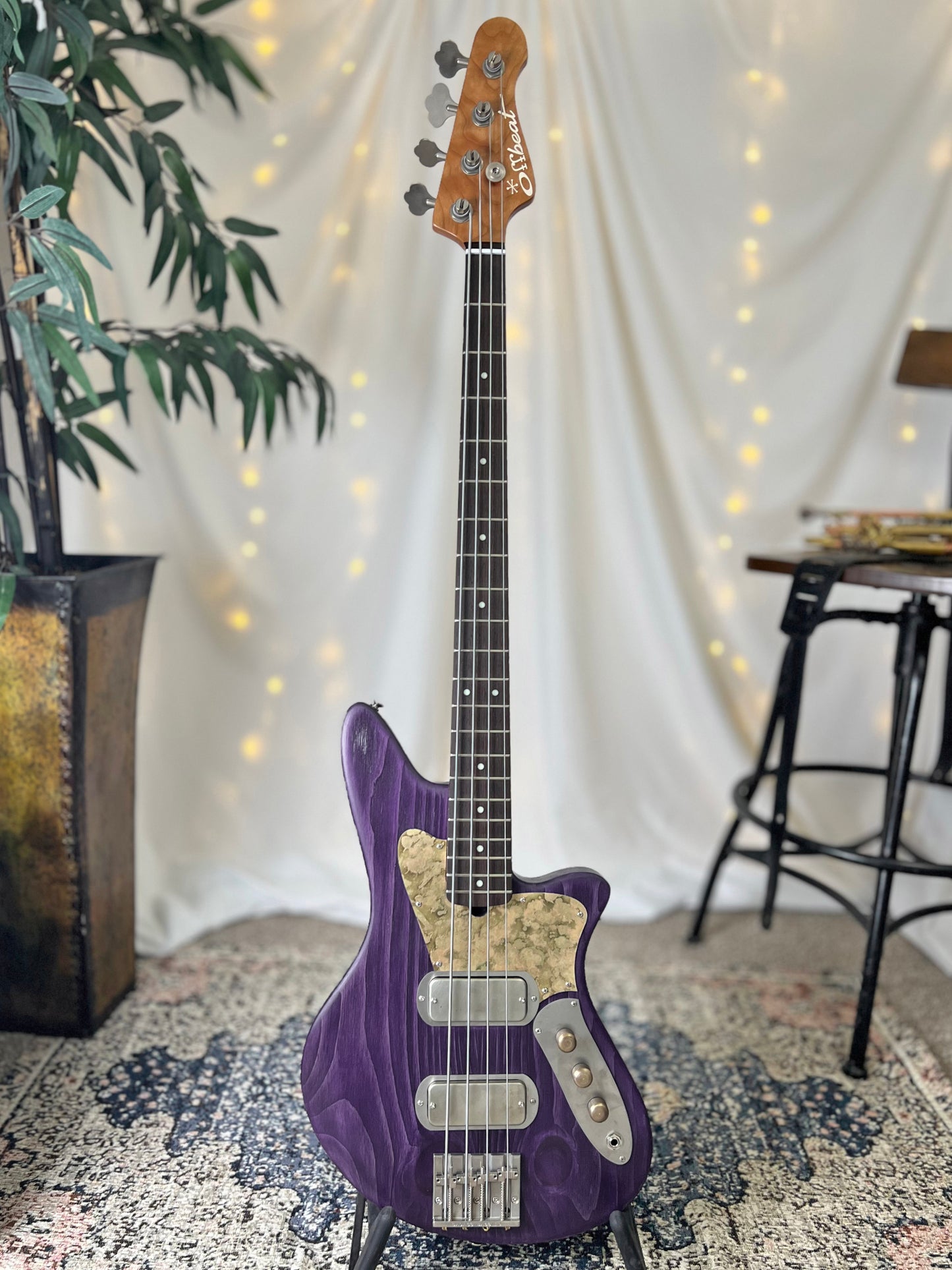 CLEARANCE - PLEK Setup - Traditional Series Jacqueline TB2-34 34-Inch Long-Scale Bass in Deep Purple with Fralin Custom Big Single T-Bird Pickup Set (Passive) and V/V/T (Passive) Electronics