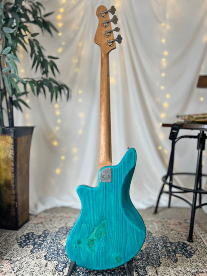 Traditional Series Jacqueline TB2-34 34-Inch Long-Scale Bass in Bahama Skies with Fralin Custom Big Single T-Bird Pickup Set (Passive) and V/V/T (Passive) Electronics - Back Full