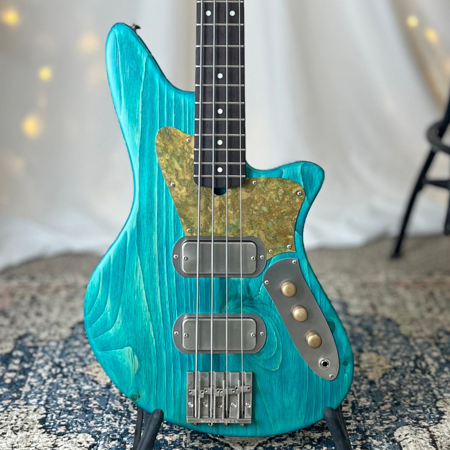 Traditional Series Jacqueline TB2-34 34-Inch Long-Scale Bass in Bahama Skies with Fralin Custom Big Single T-Bird Pickup Set (Passive) and V/V/T (Passive) Electronics - Front Square